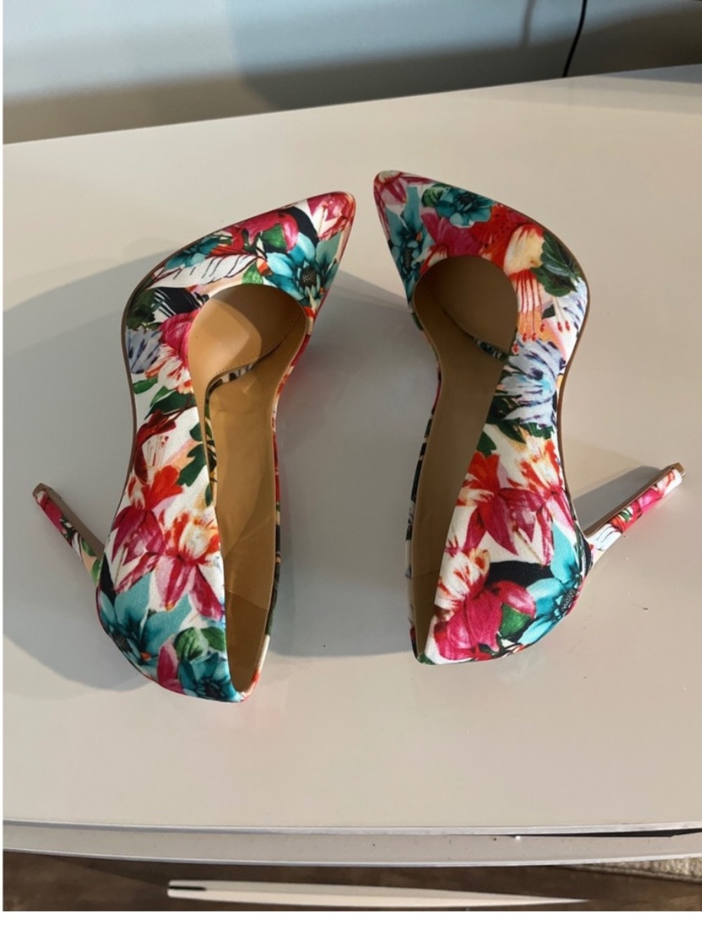 OFFERS! Jessica Simpson Pharris Floral Pointed Toe Pumps Tropical Heels 7.5 - Picture 8 of 12